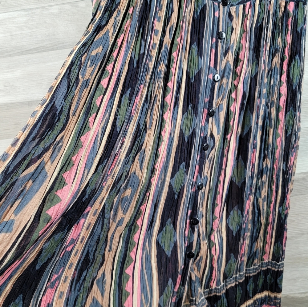 Vintage 80s Her Style Sheer Cotton Button Front Pleated Maxi Dress Size LG NWT - Picture 6 of 16